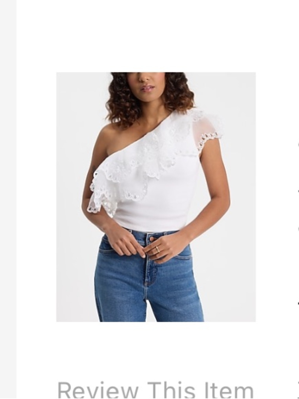 Express White One-Shoulder Lace Ruffle Crop Top